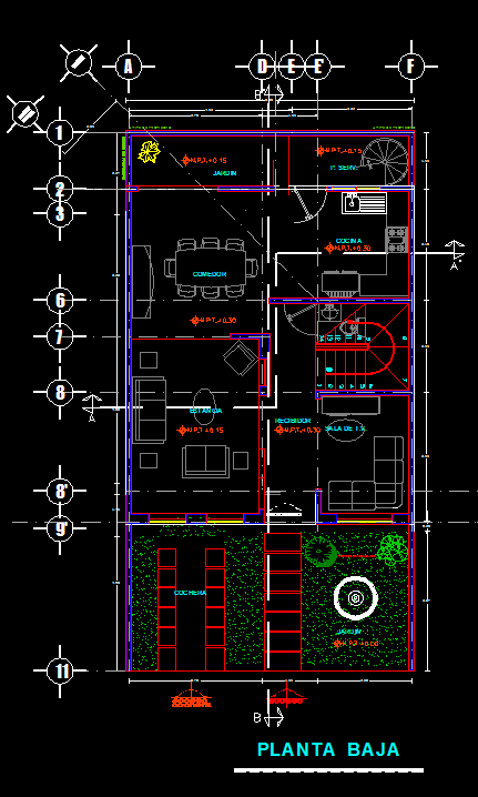 Three Story House with Garden 2D DWG Full Plan for AutoCAD • Designs CAD