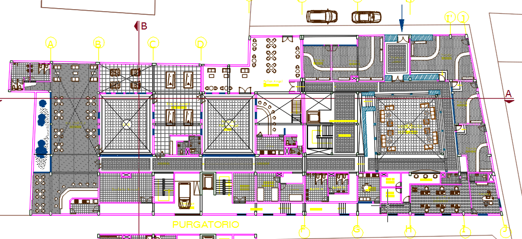 Four-Levels Hotel With Floor Plans 2D DWG Design Section for AutoCAD