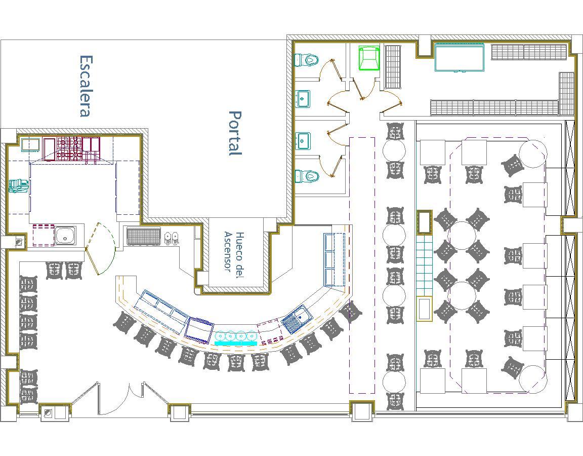 Bar Restaurant, Saloon 2D DWG Plan for AutoCAD • Designs CAD