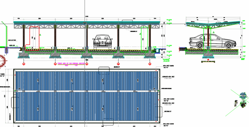 Detail Car parking shop drawing full detail steel structure