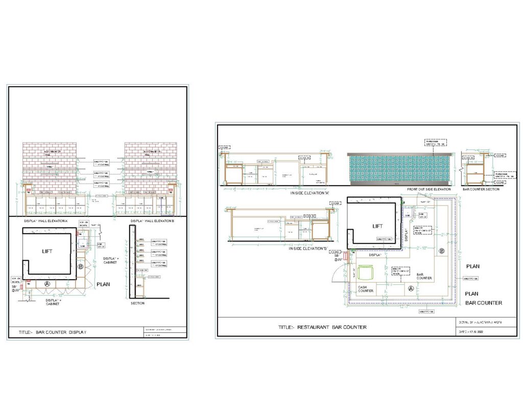 Bar counter and display wall detail drawing