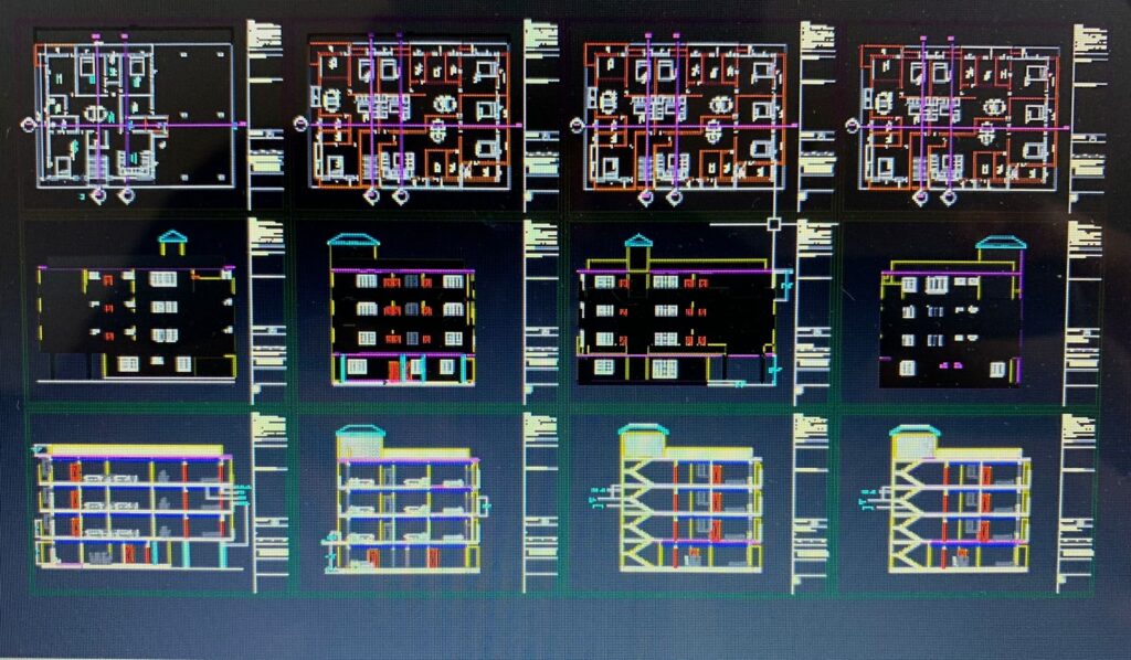 4-storey full plan with section elevation