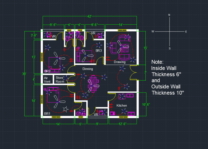 A simple floor plan of your flat in AutoCAD electrical.