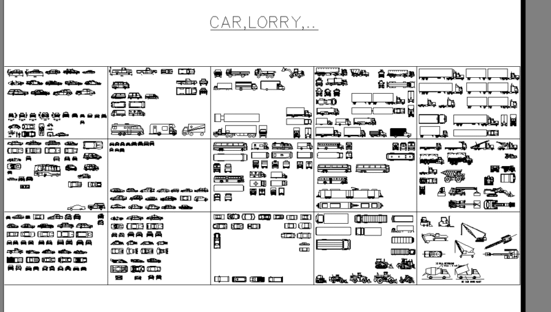 Cars Trucks Buses Lorries Cranes CAD Block