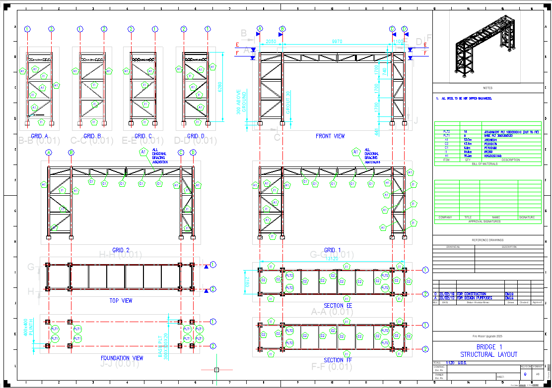 Pipe Bridge 13m long 2m wide 5.6m clearance | Designs CAD