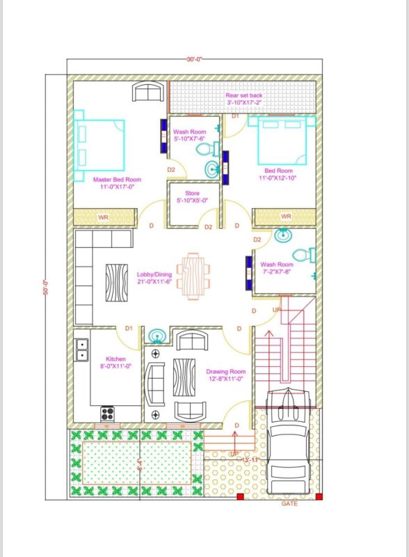 30×50 EAST FACING HOUSE PLAN