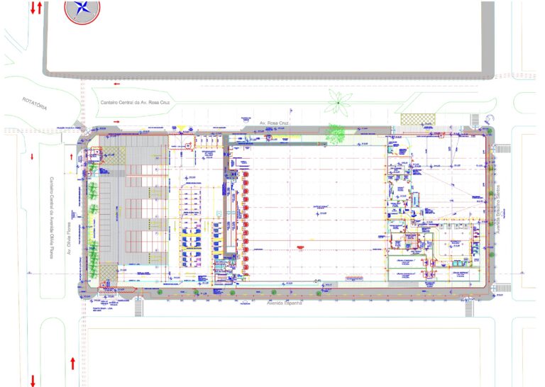 Supermarket Floor Plan with Checkout Stations and Loading Docks