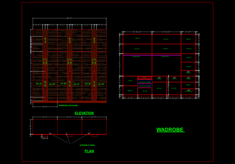 Custom Ceiling-Height Wardrobe Plan and Elevation for residential Interior